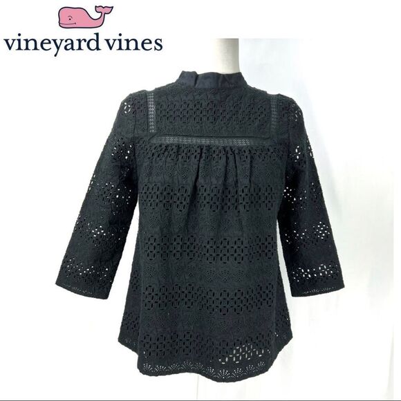 VINEYARD VINES NWT size Small Black Cotton eyelet embroidery top - Picture 1 of 12